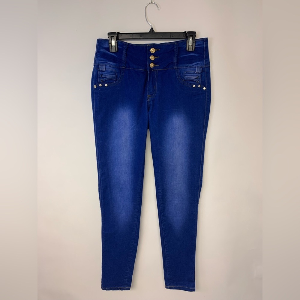 LoLo jeans the collection SZ 9/10 skinny straight faded dark wash unique stones